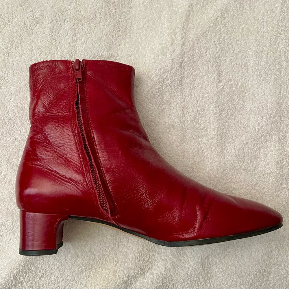 Zara Red Leather Ankle Booties - Picture 5 of 13